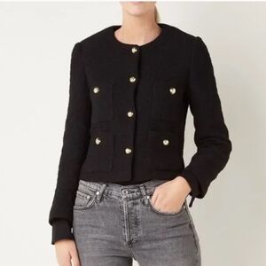 Mango Tweed Blazer Jacket Black Gold Buttons Boxy Retro 60s Jackie Kennedy